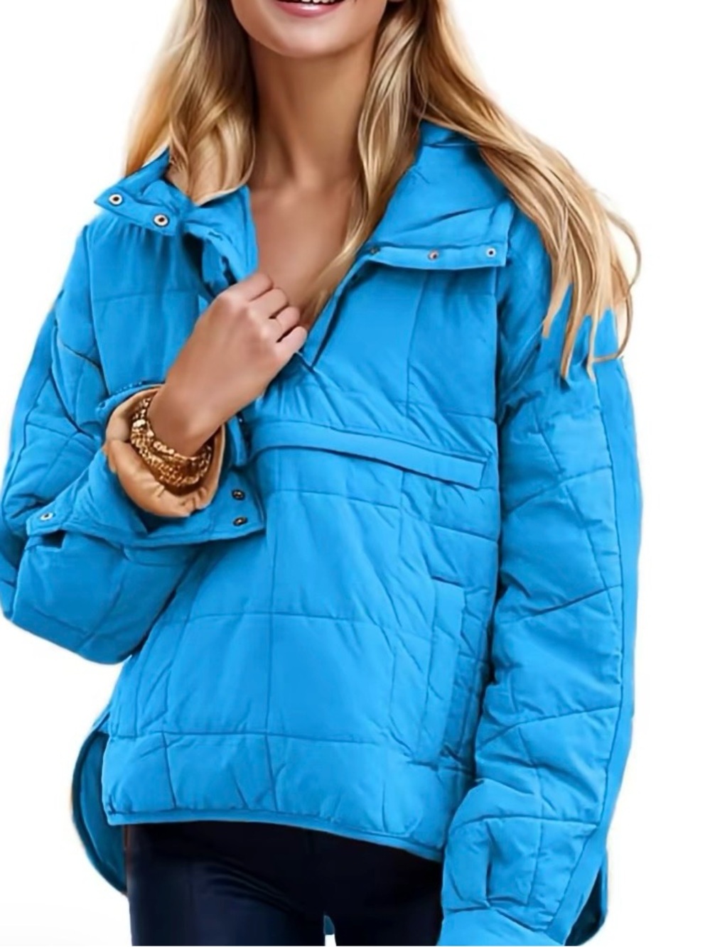Light Blue Quilted Pullover Jacket